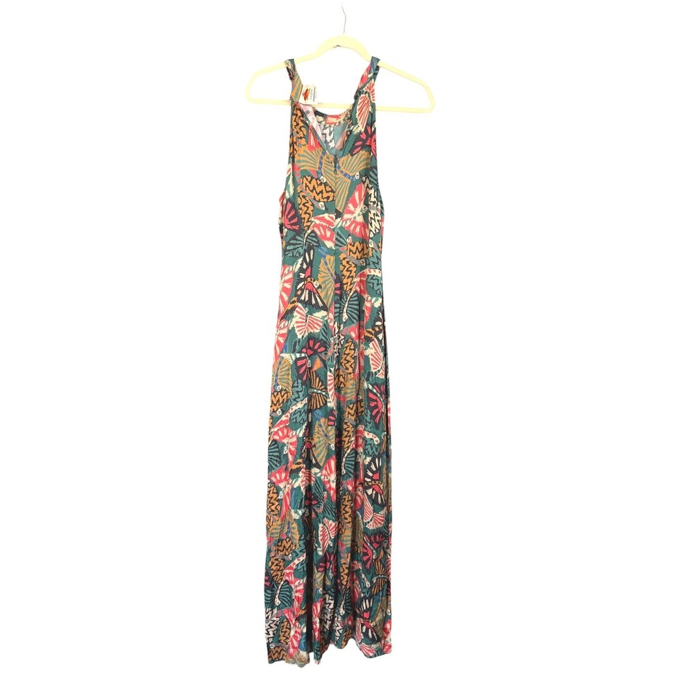 FARM Rio Jumpsuit Green Tropical Butterfly Halter Wide Leg Anthropologie L - Picture 6 of 10